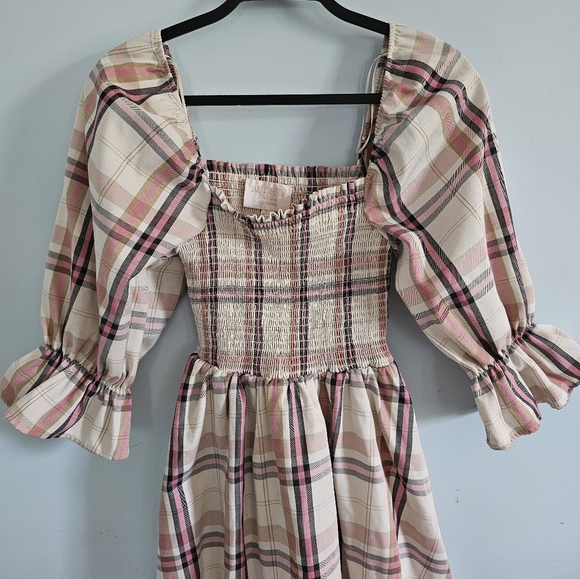 Plaid Mini Dress with Ruffled Sleeves - Picture 1 of 4
